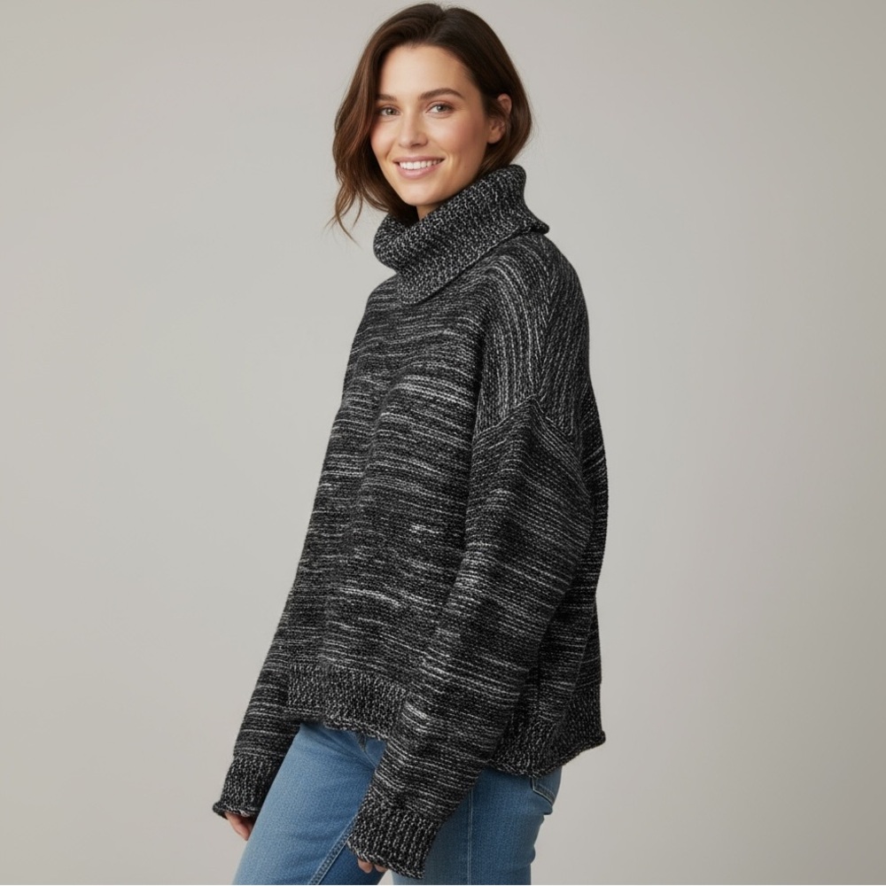 MELROSE + MARKET · BLACK + GREY METALLIC TURTLENECK SWEATER - SIZE M